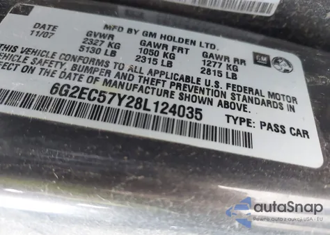 2008 Pontiac G8 Gt из США, поврежденный, VIN 6G2EC57Y28L124035